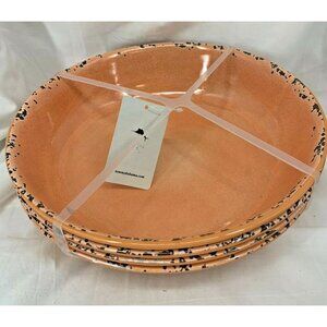 Tommy Bahama Bowl Set 4 Piece Orange Coral Crackle Rustic Dinnerware  New